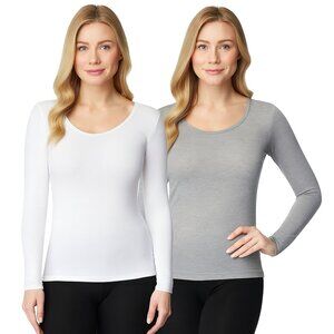 32 Degrees Heat Womens Long Sleeve Scoop Neck 2-pack White/Gray, L